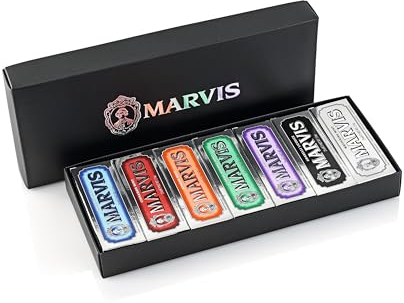 Marvis Set di mini dentifrici aromatizzati (7 x 25 ml) – Set di dentifrici da viaggio per una freschezza duratura – Set di 7 mini dentifrici