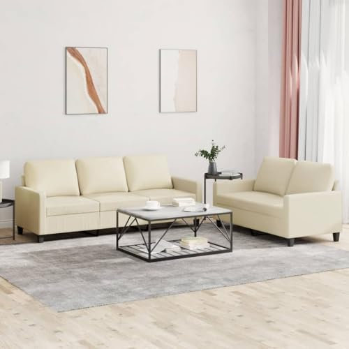 CINDERFUL 2-TLG. Sofagarnitur mit Kissen Creme Kunstleder,Sitzgarnitur aus Kunstleder Stilvoll und gemütlich für Dein Wohnzimmer Möbel, Wohnzimmer
