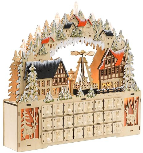 HOMCOM Adventskalender zum Befüllen 24 Schubladen DIY Weihnachtskalender mit LED-Lichtern Weihnachts-Countdown-Kalender Weihnachtsdekoration für Kinder Erwachsene