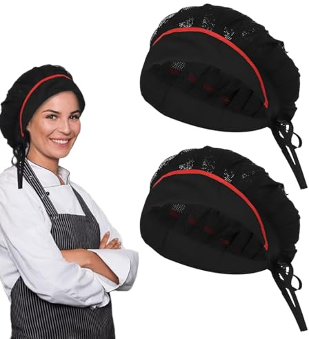 EIH1 2 Pcs Béret de Cuisinier Chapeau de Cuisine Unisexe avec Maille Travailler pour Atelier Usine Cuisine Restauration Boulangerie