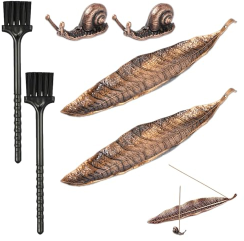 Bronzen Wierookhouder met Metalen Bladeren, 2 Stuks Räucherstäbchen Aschefänger, geeignet für Räucherstäbchen, perfekt für Interieur, Meditation und Yoga.Ostern Fensterdekoration - Fensterbilder
