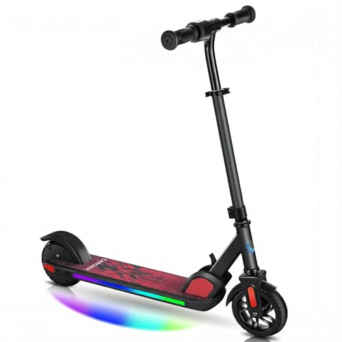 Caroma Kinder E Scooter 6-14 Jahre, 150W, 16 km/h, klappbar, verstellbar | 3 Geschwindigkeiten, LED-Display, bunte Lichter, bis zu 80 Min. Fahrzeit, Kinder Elektroroller für Freizeit & Outdoor