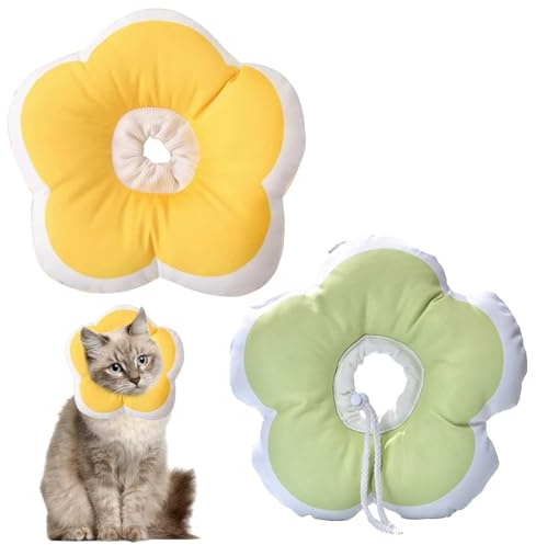 2 Stück Halskrause Katze 22cm Katzen Halskrause,Einstellbarer Katzenkragen,Wird zur Erholung von Haustieren Verwendet,Postoperativer Schutz,für Einen Kopfumfang von 14–22 cm(Gelb,Grün)