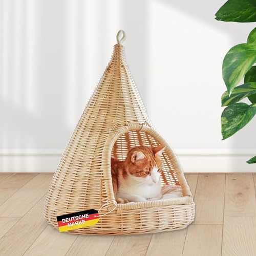 Rohrschneider Hänge-Katzenkorb Sammy, Rattan, Hängen und Stellen, beige
