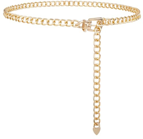 GORGECRAFT Gold Belt Chain Metal Adjustable Western Body Waist Link Thin Belts Women Waist Chain Cuban Chains with Alloy Buckle for Dresses Jeans Jewelry Women Accessories