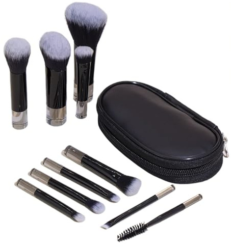 Travel Brush Set, Pochette Da Viaggio Con 10 Pennelli Professionali, Pennelli Trucco Professionali Set di pennelli da trucco con del sacchetto Case, Make Up Kit per Ombretti, per Applicazione Contorno