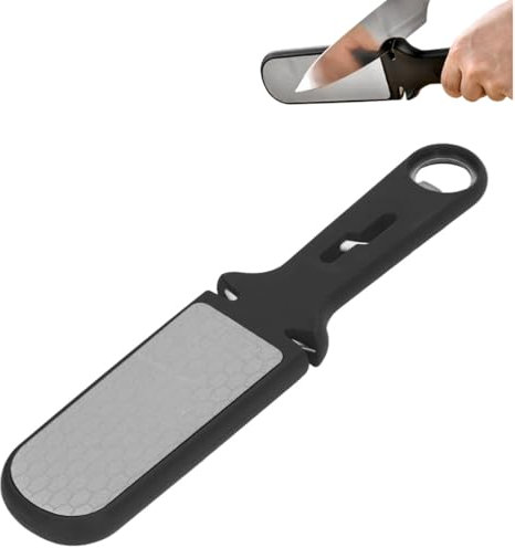 Pierre d'aigrissement du couteau, aiguillon de couteau double face 6 en 1 Poche multifonction Aigleur de couteau Pierre pour la cuisine Camping extérieur (Noir)