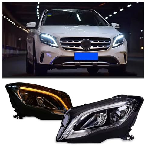 BIISVM Faros Faro Luz Coche Para Benz X156 Para GLA GLA180 GLA200 2015-2017 2018 2019 Completas Linterna LED Para Cabeza Señal Giro Secuencial Piezas Automóvil Faro(Double Lens)