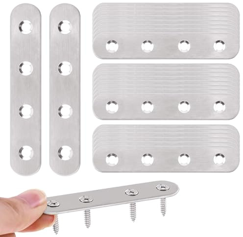 Wopanxye 24pcs Metal Flat Brackets for Wood, 16x95mm Heavy Duty Stainless Steel Mending Plates, Sleeper Bracket Straight Brace Reinforce for Fence Post, Timber Furniture Fixing Joining Table Chair Bed