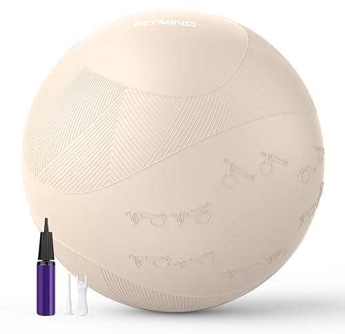 FITMIND Extra Thick Yoga Ball with Training Instruction, Anti-Burst Slip Resistant Exercise Ball with Pump for Pilates,Physical Therapy,Pregnancy Stability,Birthing Ball 22in 26in 30in