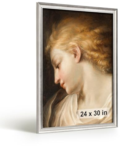 HLiWEGNS Vintage Silver 24x30 Frame – Poster Frame with Brushed Silver Finish – Picture Frame for 24 x 30 Artwork, Canvas Prints, Puzzles, and Wall Decor