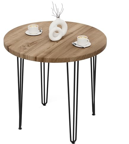 LAMO Manufaktur Tisch rund 80 cm | Holztisch rund, Esstisch für 2 Personen | Runder Tisch für Küche, Esszimmer | Stärke: 40mm, Farbe: Nussbaum, Beine: Schwarz