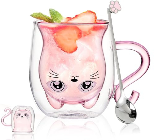 Geschenke für Frauen Katze Doppelwandige Kaffeegläser Valentinstag,Weihnachten,Geburtstagsgeschenk für Frauen,Männer, Mama,Kinder,Freundin Halloween Cappuccino,Latte Macchiato,Teegläser,Katzentasse
