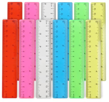 Set de 12 Reglas de Plástico Flexibles y Resistentes de 15 cm, Colores Variados - para Escuela, Oficina y Hogar, Reglas Compactas y Portátiles en 6 Colores Diferentes