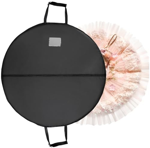 Foraineam 40 Inch Tutu Garment Bag, Black Pancake Dance Bag for Dance Costume Skirt Travel, Storage, Foldable Round Ballet Bags with Inner Straps and Full Zipper