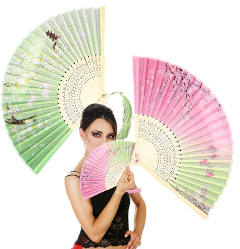 EUYKQNOI 2 Stück Faltbare Fächer,fecher damen Handfächer,japanischer fächer， Bambusfächer mit Quaste für Geburtstagsgeschenke, Tanzen, Cosplay, Hochzeit, Party, Requisiten-Dekoration