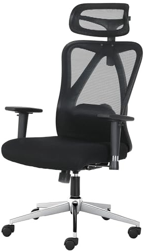 ADOV Silla Oficina Ergonómica con Reposacabezas, Reposabrazos 3D, Soporte Lumbar, Silla Escritorio Giratoria 130° con Altura Ajustable y Respaldo de Malla para Oficina o Teletrabajo