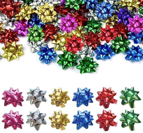 60 Noeuds Cadeaux Autocollants,Noeuds colorés pour Cadeaux, emballage cadeau de Noël,5 x 2 cmNoeuds décoratifs prêts à l'emploi pour Noël, Anniversaires et Mariages,travaux manuels