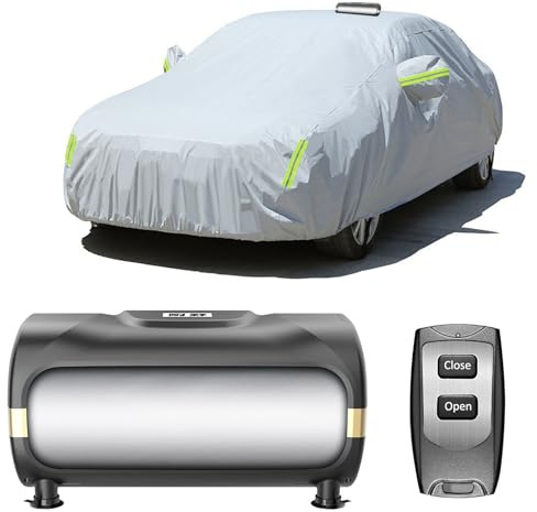 Housse de voiture rétractable avec batterie amovible – Rétraction à un bouton, résistante au vent et à la neige, protection solaire UPF 50+, ajustement universel pour véhicules/SUV, 15 jours en veille
