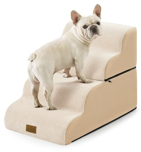 COZY KISS Breiter Hundetreppe für Kleine Hunde 50 cm, Hunderampe für Sofa, Hundetreppe Bett,Katzentreppe für Alte Hund & Katze,Haustiertreppe,Leicht, Stabil, 4 Stufen (Beige, 45x72x50cm, 4)