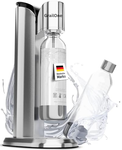 GrailOne Wassersprudler Edelstahl [inkl 2 PET Flaschen ] – soda stream kohlensäure Maker–Sprudelwasser Maschine – Wasser Sprudler für Sodastream CO2 Zylinder für my soda streaming und streamautomat