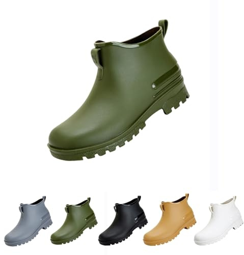 Bottes de pluie pour femme, bottines unies unies, imperméables et antidérapantes, chaussures à enfiler pour les loisirs, le travail en plein air, la pêche, le jardin, vert, 43 EU