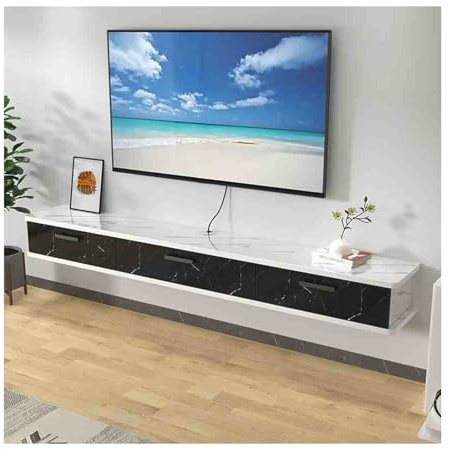 Mobile TV mobile da parete, mobiletto moderno sospeso per TV, con contenitore, varie misure per soggiorno e camera da letto, strutturato bianco e nero, 200 x 22 x 20 cm