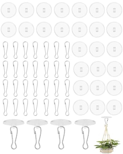 JUKOTA Pack of 30 Transparent Ceiling Hooks Self-Adhesive Hooks Ceiling No Drilling Adhesive Hooks Ceiling with Flagpole Clips for Bedroom, Bathroom, Bedroom Wall, Carnival