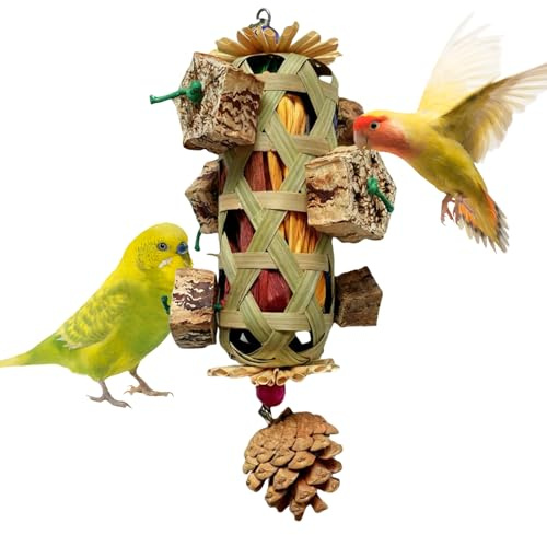 Juguetes Mordedores para Aves - Juguetes Forrajeo Madera para Aves - para Loros con Cáscaras Coloridas,para Canarios Agapornis Cacatúas Ninfas Interior Entrenamiento Entretenimiento Juego Men