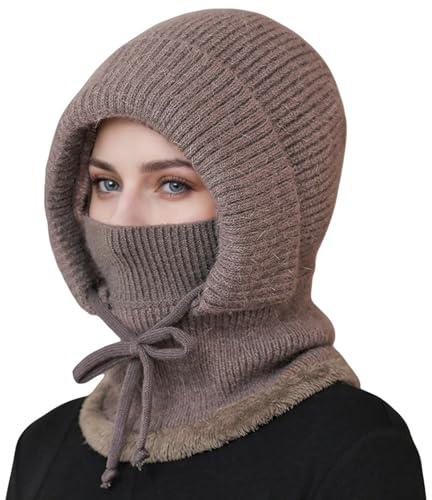 Balaclava dam vinter med vadderad varm vindtät balaklava hatt multifunktionell huva mask elastisk halsduk med fleecefoder för skidåkning, bergsklättring, cykling och vandring, Kaffe, one size