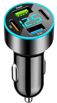Car Charger Adapter, 4 Port Car USB Charger Adapter, Charger Cigarette Lighter with Led Voltmeter Dual USB C Car Phone Charger Cigarette Lighter USB Charger for Various Mobile Phone/Pad Models
