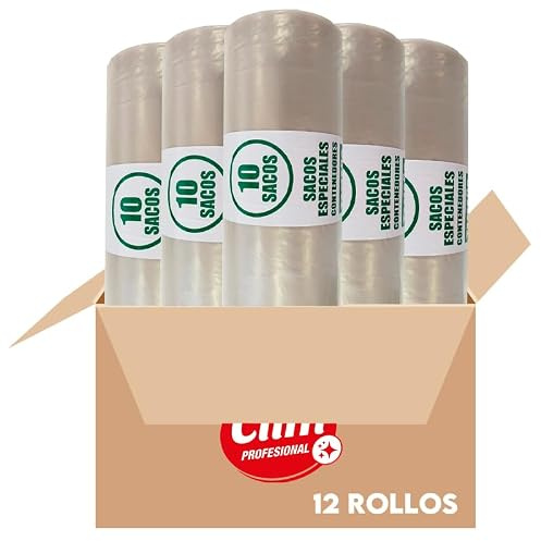 Clim Profesional 120 Bolsas Basura Comunidad 240L Transparentes 115x150cm | 12 Rollos, Alta Galga Polietileno, Antigoteo, Uso Comercial y Hostelería