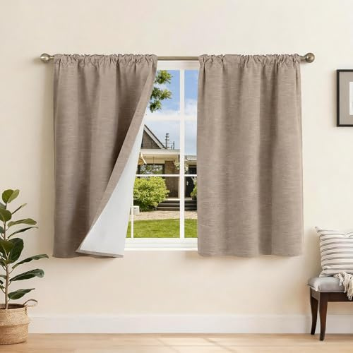 Runyéla 100% Blickdichte Vorhänge mit Kräuselband Leinenoptik Verdunklungsvorhänge 120H x 90B x 2 Leinen Gardinen Thermovorhänge Kälteschutz Wohnzimmer Blackout Curtain