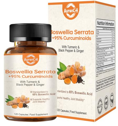 Turmeric Curcumin 500mg Per Serving with Black Pepper and Boswellia Serrata | Turmeric with Boswellia, Daily Support for Joint Health & Comfort – Bioperine for Enhanced Absorption & Ginger Root