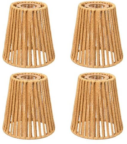 Sxutop 4 Stück Boho Lampenschirm E27 Naturales Rattan Lampenschirm | Rattan Papierlampenschirm,Lampenschirme Vintage,Papier Ersatzschirm,für Hängelampen Deckenleuchten Stehlampe Tischlampe