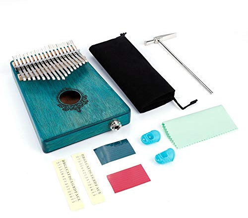 17 - Piano de pulgar Kalimba clave, cuerpo de madera de caoba con pastilla incorporada, piano de dedos portátil para principiantes y artistas, de C4 a E6 (Azul)