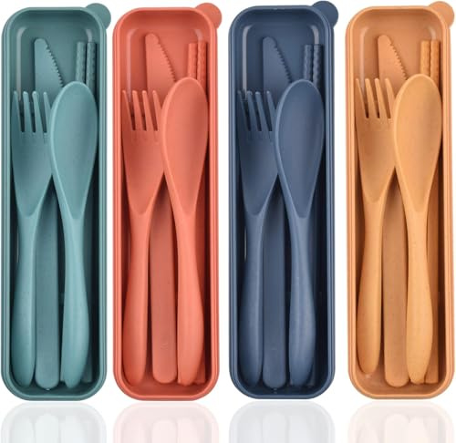 Camping Cutlery Set for 4, Portable Plastic Cutlery, Travel Cutlery Set