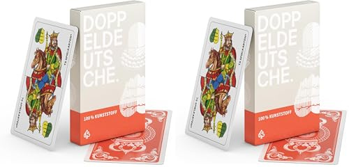 TS Spielkarten - Doppeldeutsche/Schnapskarten Kunststoff-Kartenspiel, handgezeichnet/wasserfest (Packung mit 2)