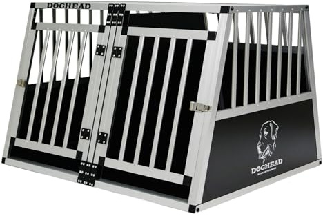 DOGHEAD Hundetransportbox Ecoline, Double 95x85x63 cm DG, Schwarz, Aluminium, Beidseitig Abgeschrägt 75°, 2 Trennwände, Nicht für Kombis geeignet