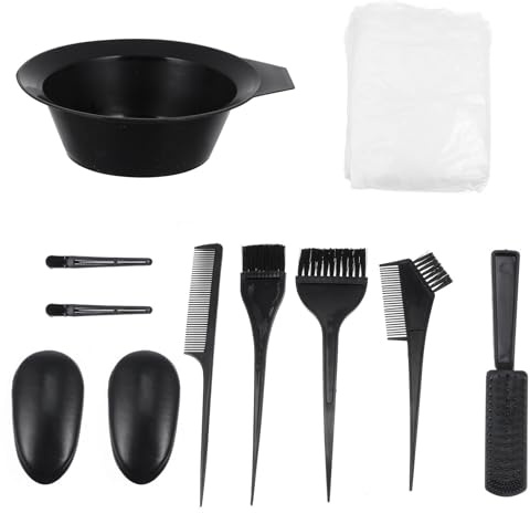 Toddmomy 11pcs Hair Coloring Brush Kit with Ear Caps Black Pp Bowl and Comb for Hair Tint Kits at Home and Salon