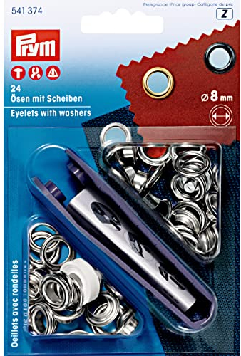 Prym PRYM_541383 Ösen mit Scheiben, Messing, Silber, 14 mm, Silberfarbig