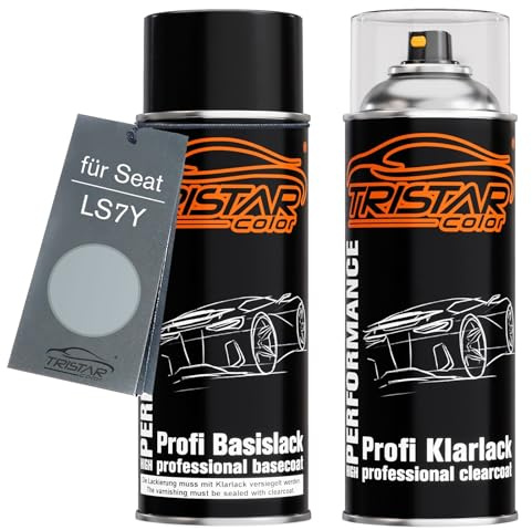 TRISTARcolor Autolack Spraydose für Seat LS7Y Gris Luna Metallic + Klarlack | Luna Silber Metallic, Set aus Basislack + Klarlack, Sprühdosen 400ml