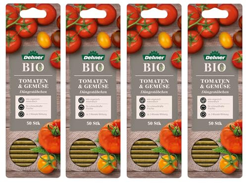 Dehner Bio Düngestäbchen für Tomaten, Spezialdünger, hochwertiger Dünger, organischer NPK-Dünger, 4 x 30 Stück (120 Stück)