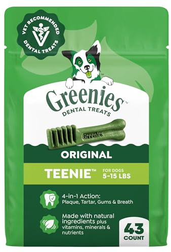 Greenies Veterinarian-Recommended Adult Natural Dental Dog Treats Teenie Size, Dog Dental Chews, Original Flavor, 12 oz. Pack, 43 Count