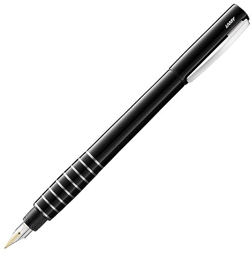 LAMY accent Füllhalter 098 – Füller im schwarzen, hochglänzenden Lack-Finish mit austauschbarem, diamantiertem Griffstück und 14 Kt. Goldfeder, partiell platiniert – Federstärke F