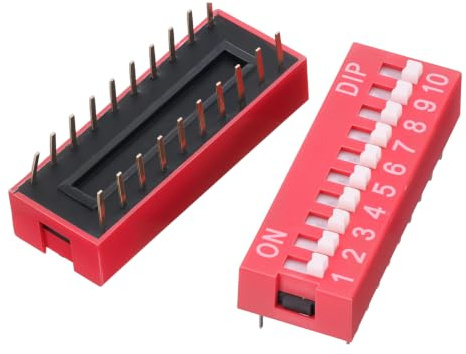 sourcingmap 10 Pcs Dip Switch, 20 Pin, 10 Positions, Red | Double Row 20 Pin 10P Positions DIP Switch 2.54 mm Pin for PCB Chip Adapter Integrated Circuit DIY Automatic Control Lab