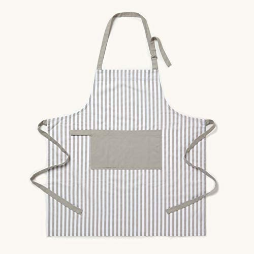 HOMESCAPES - Pure Cotton Unisex Apron with Pocket - Thin Stripe - Grey White - 80 x 85 cm - Fully Coordinated Washable Kitchen Linen