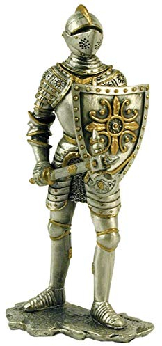 Veronese Deko Figur Ritter stehend mit Streitaxt und Schild (Zinn)