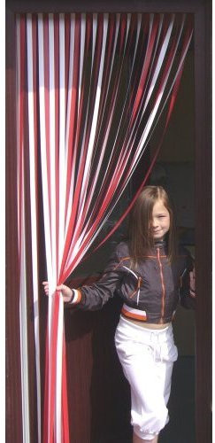 Slat type Door Curtain/Fly Blind- With pair of self adhesive hooks for uPVC doors-RED & WHITE - 80cm wide x 200cm drop