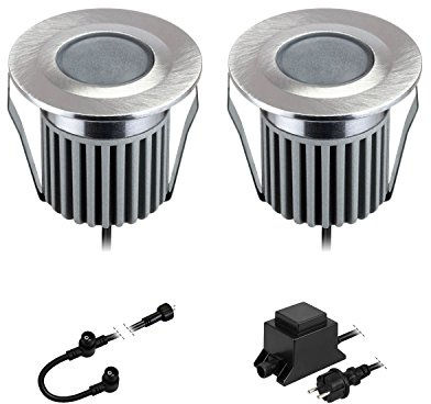 ledscom.de LED Boden-Einbauleuchten BODES für außen, warm-weiß, je 94lm/Leuchte, matt, rund, 50mm Ø, 2er Set